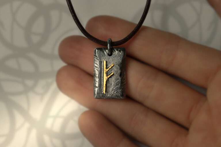 handmade silver and gold futhark initial pendant necklace