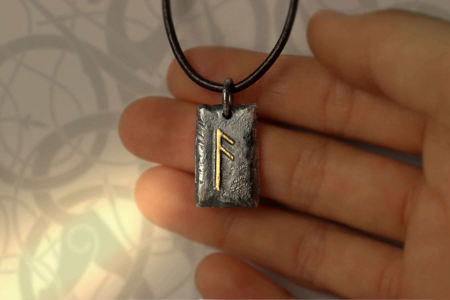 P2007_handheld handmade silver and gold futhark initial pendant necklace