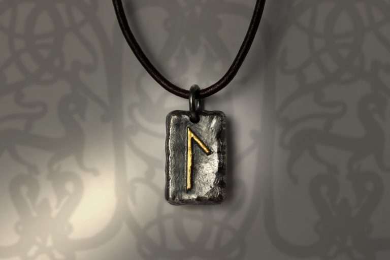 handmade silver and gold futhark initial pendant necklace