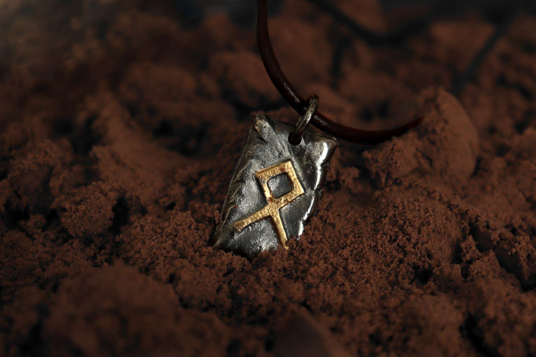 P2001-style handmade silver and gold futhark initial pendant necklace