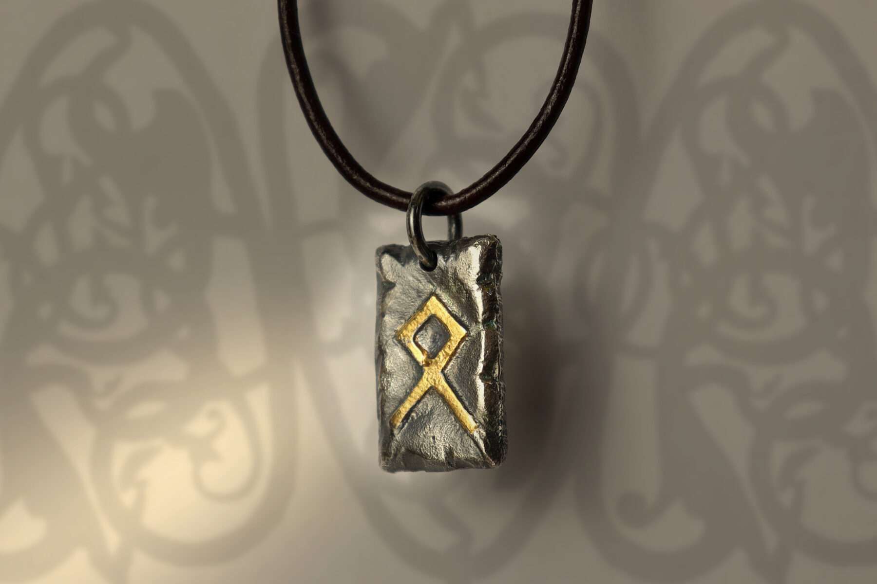 P2001_02 handmade silver and gold futhark initial pendant necklace