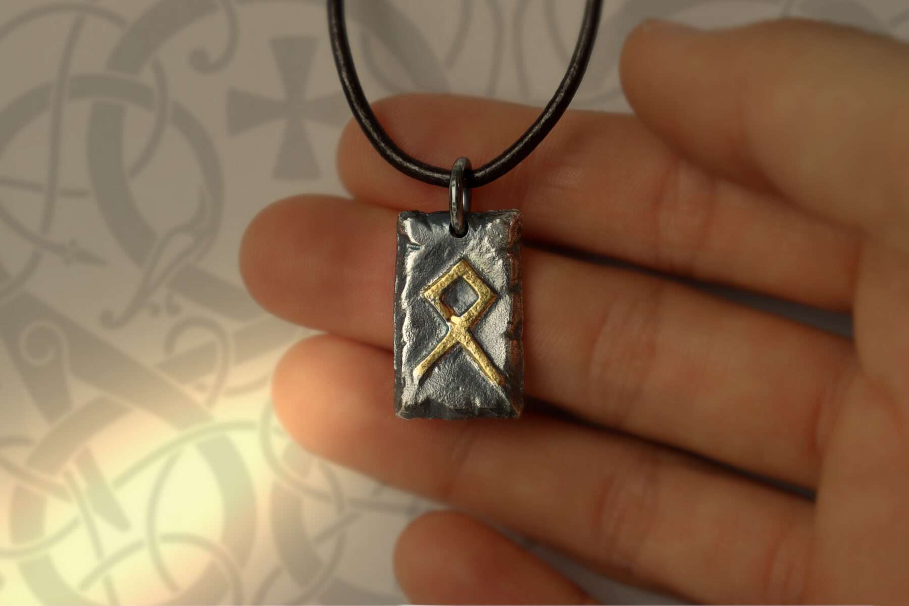 P2001_handheld handmade silver and gold futhark initial pendant necklace