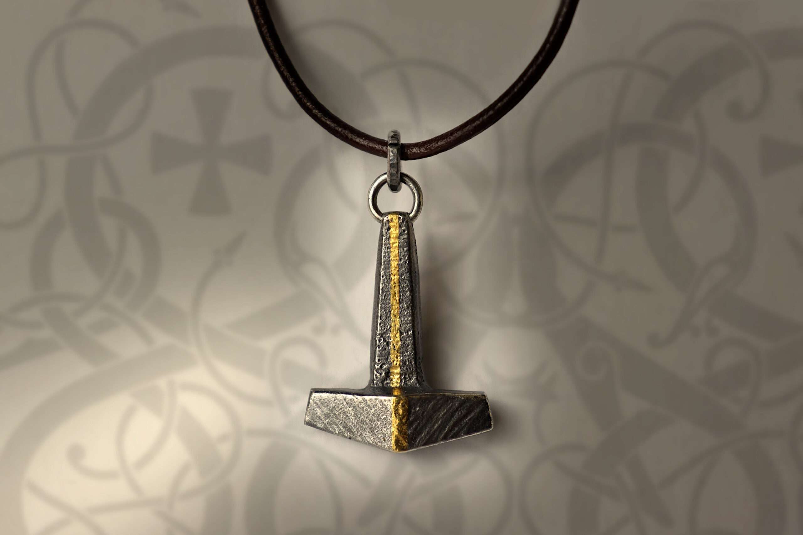 P2003_01 handmade silver and gold thors hammer mjolnir pendant necklace