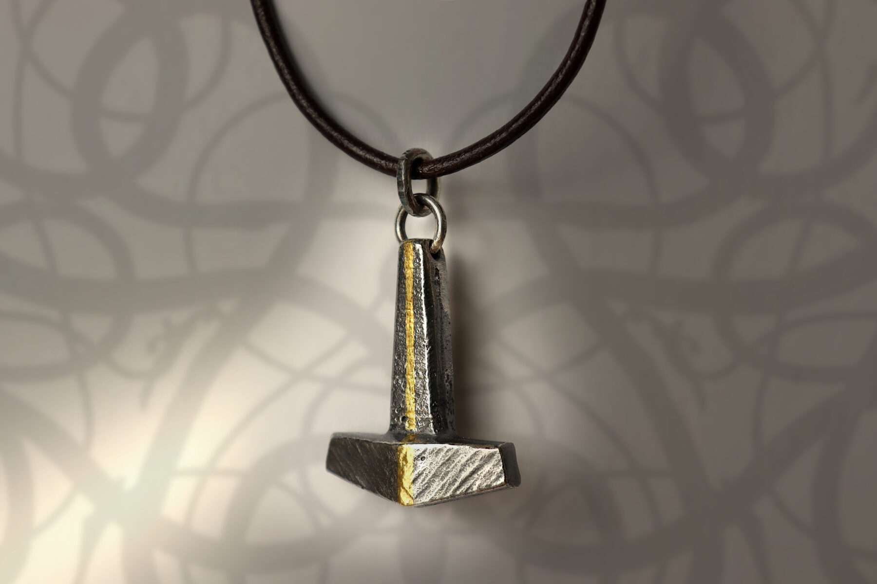 P2003_02-2 handmade silver and gold thors hammer mjolnir pendant necklace