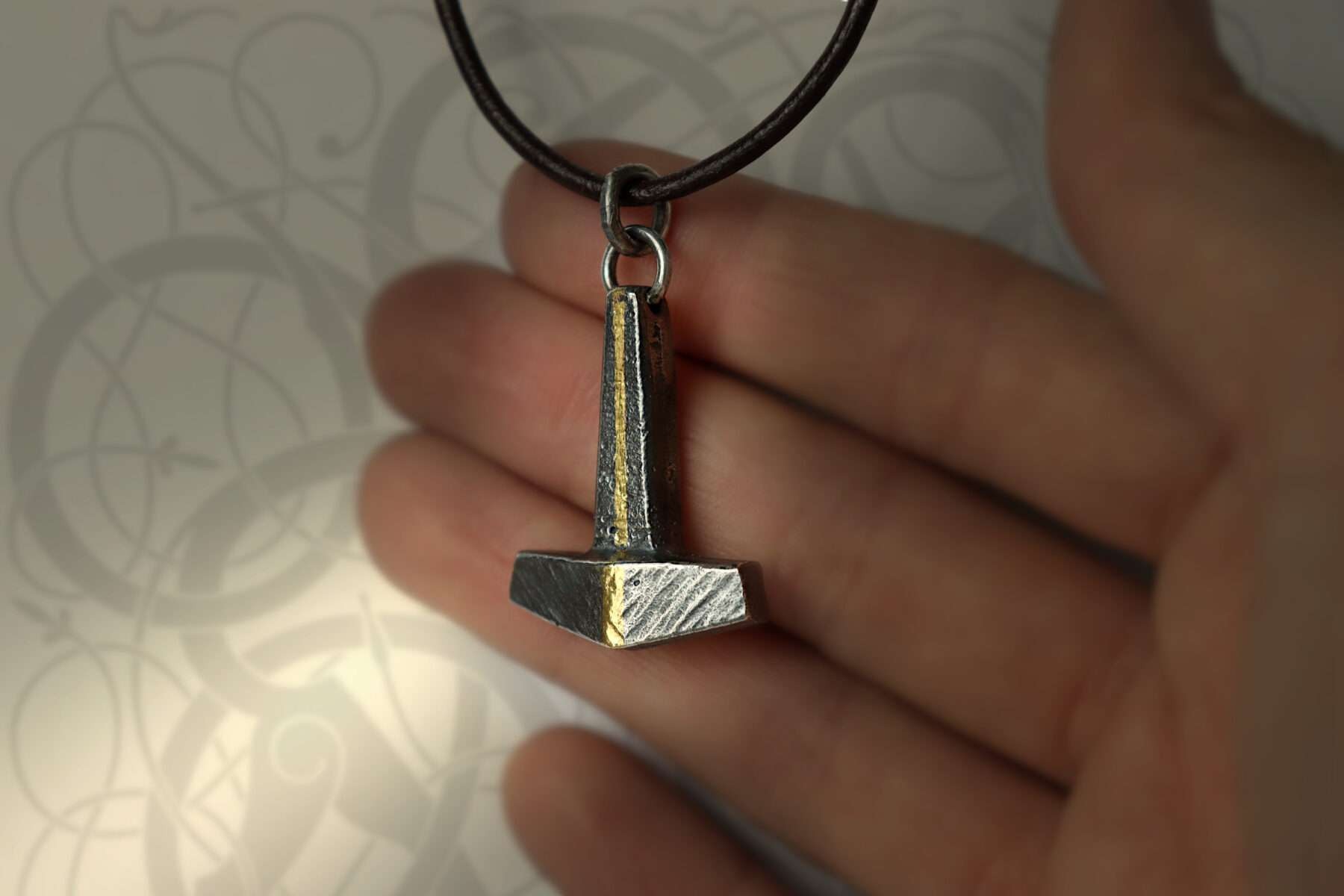 P2003_handheld2 handmade silver and gold thors hammer mjolnir pendant necklace
