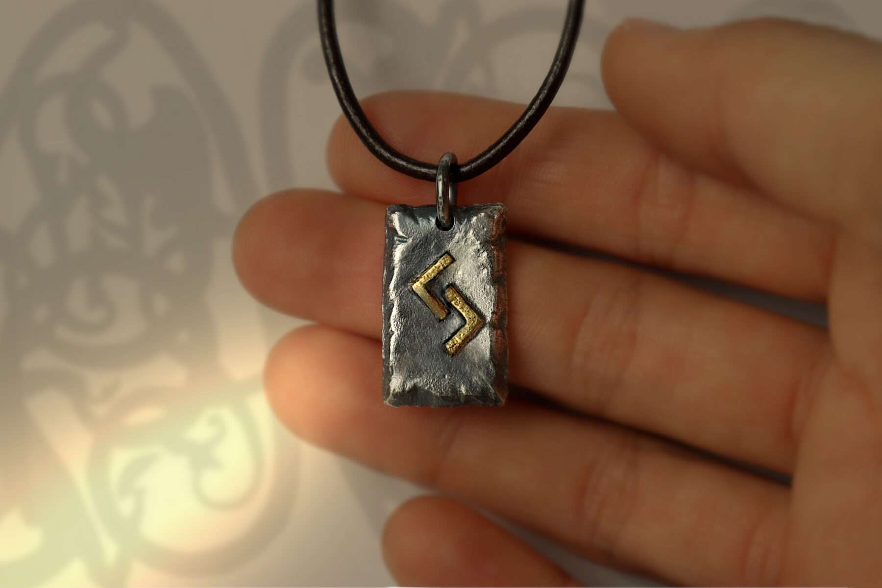 P2012_handheld handmade silver and gold futhark initial pendant necklace