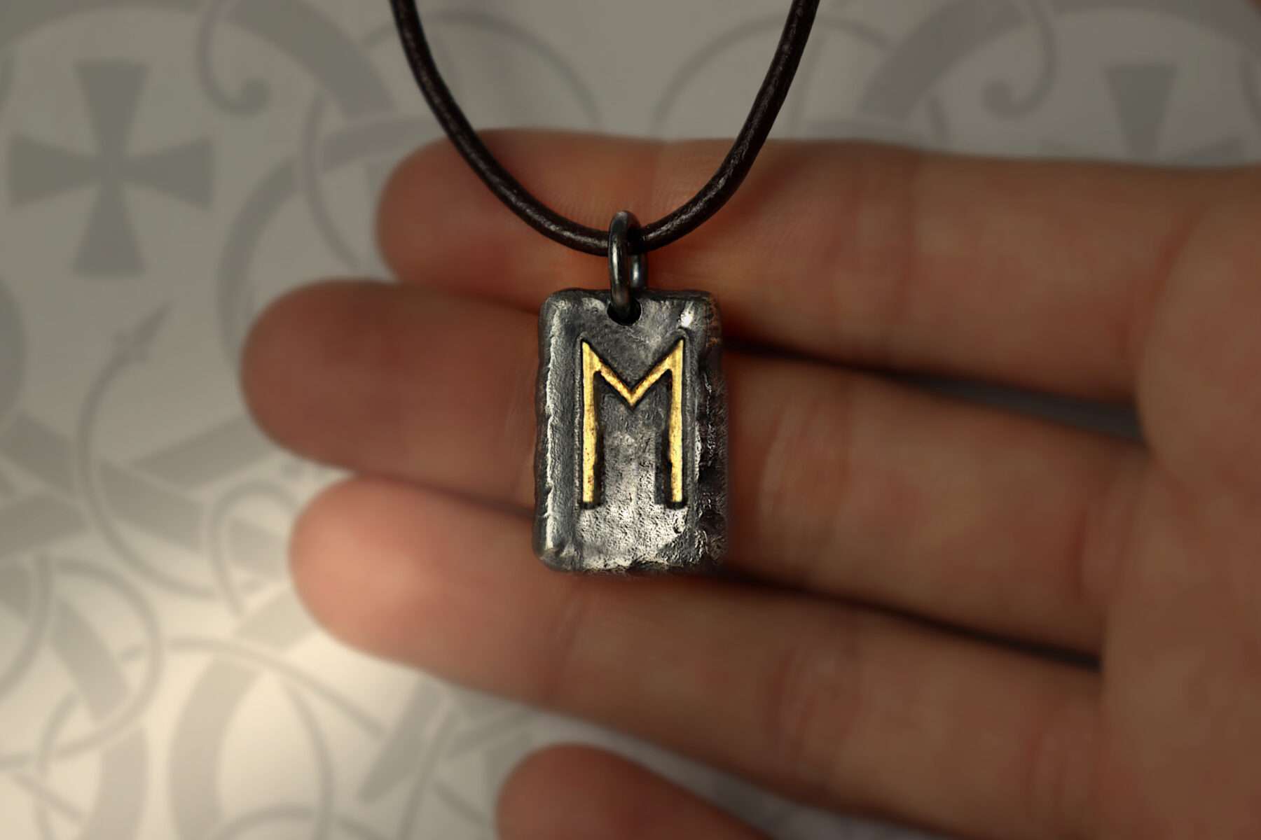 handmade silver and gold futhark initial pendant necklace