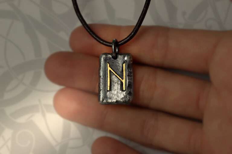 handmade silver and gold futhark initial pendant necklace