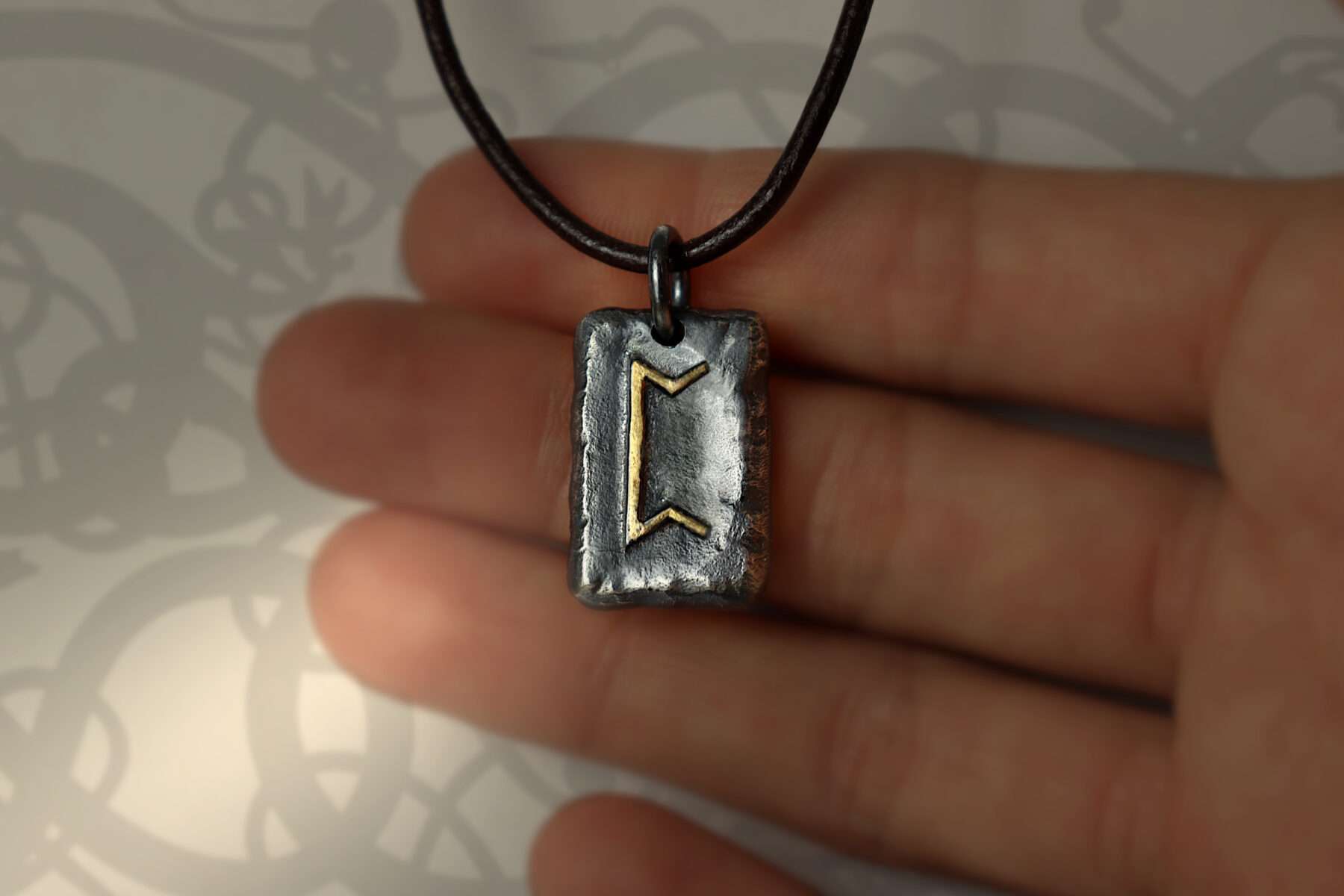 P2019_handheld handmade silver and gold futhark initial pendant necklace