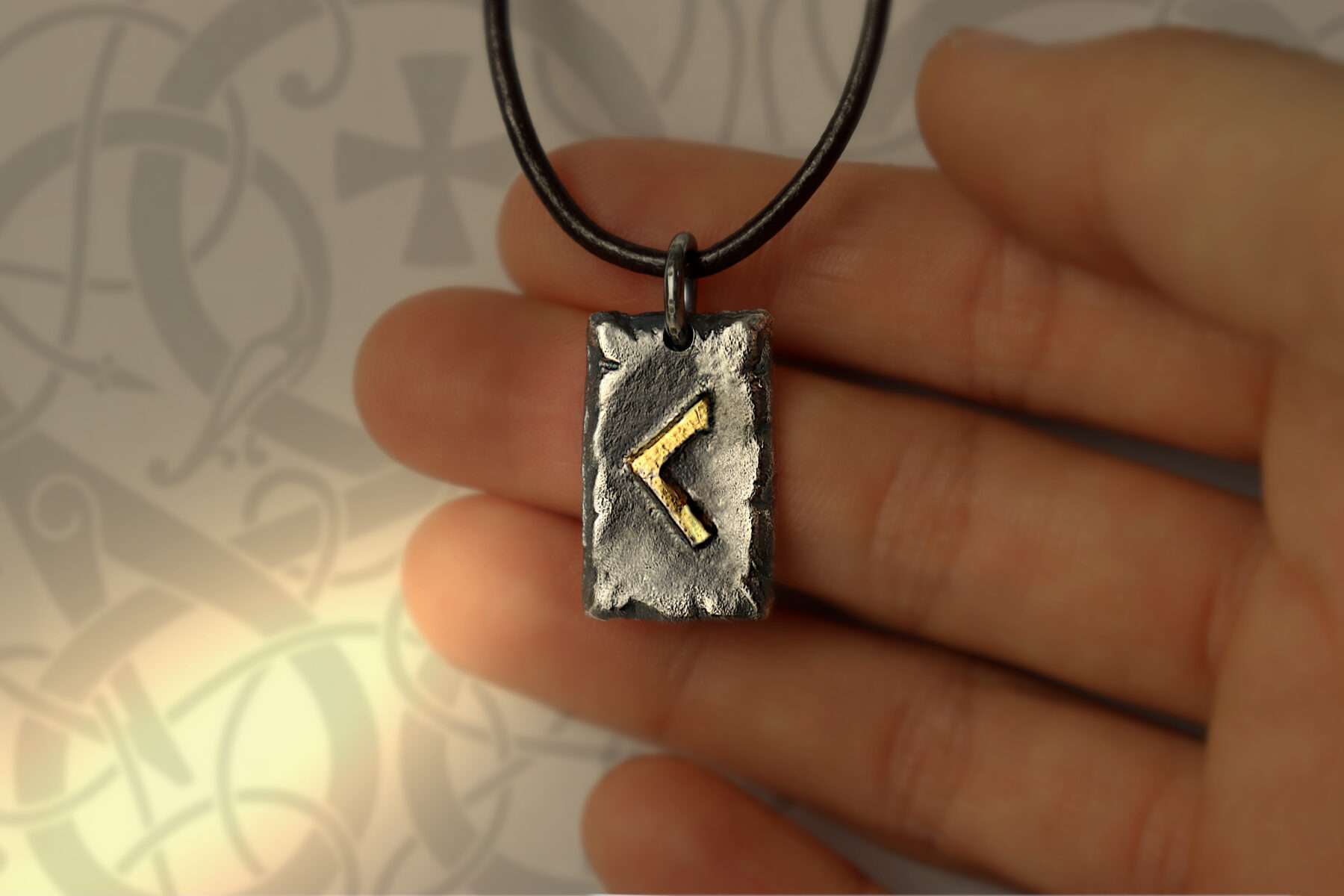 handmade silver and gold futhark initial pendant necklace