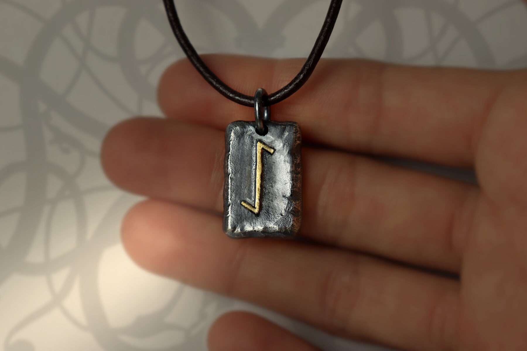 P2024_handheld handmade silver and gold futhark initial pendant necklace