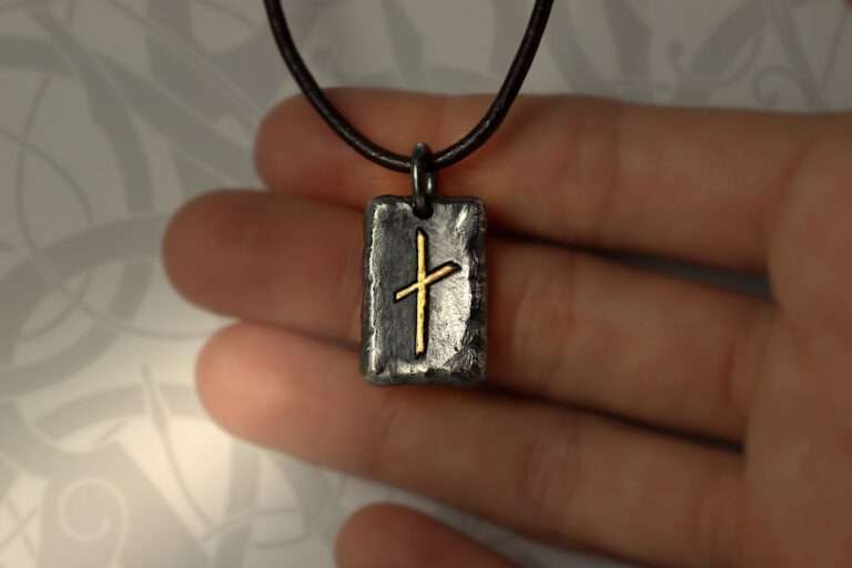 futhark viking pendant necklace in gold and silver