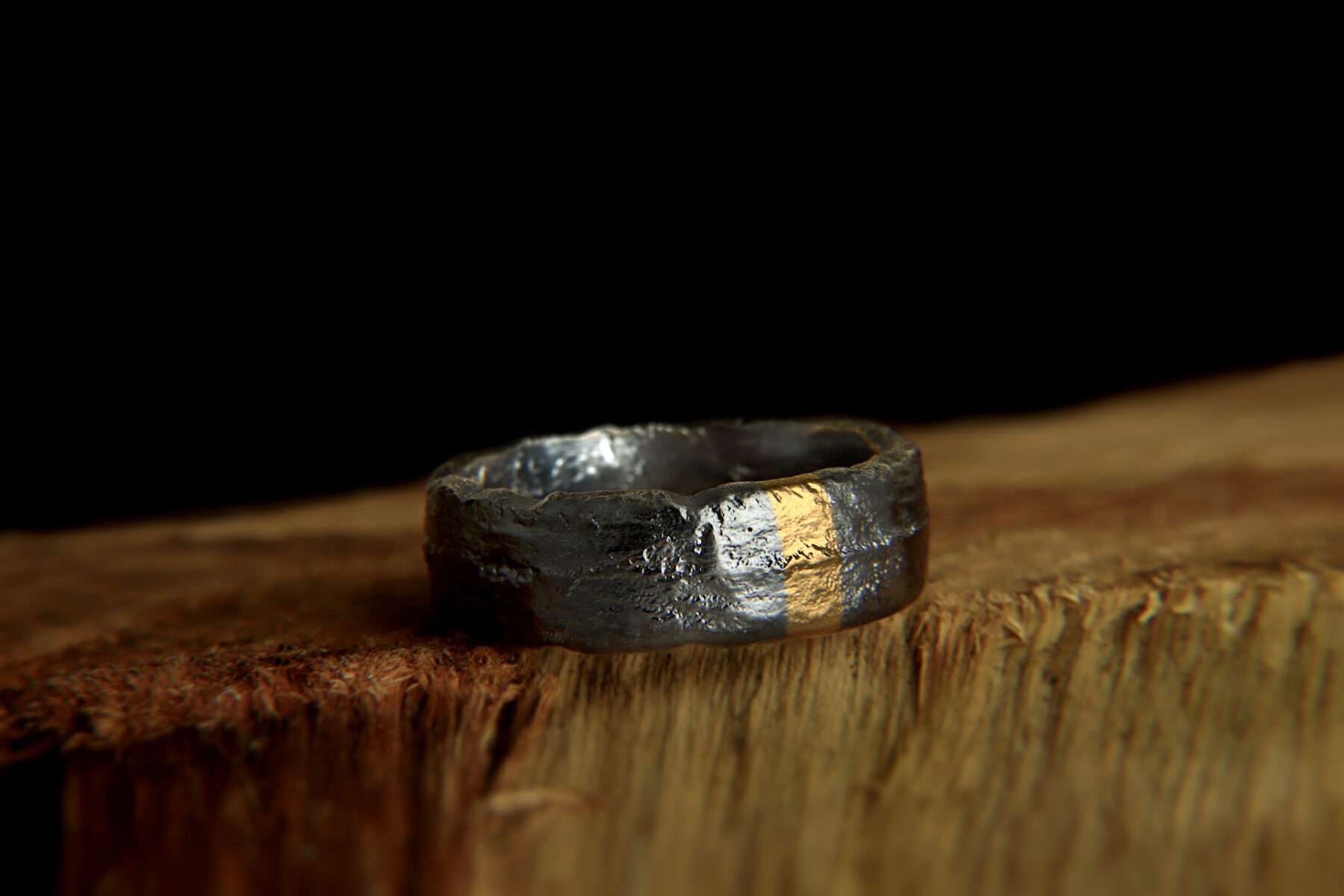 handmade viking wedding ring in silver and gold