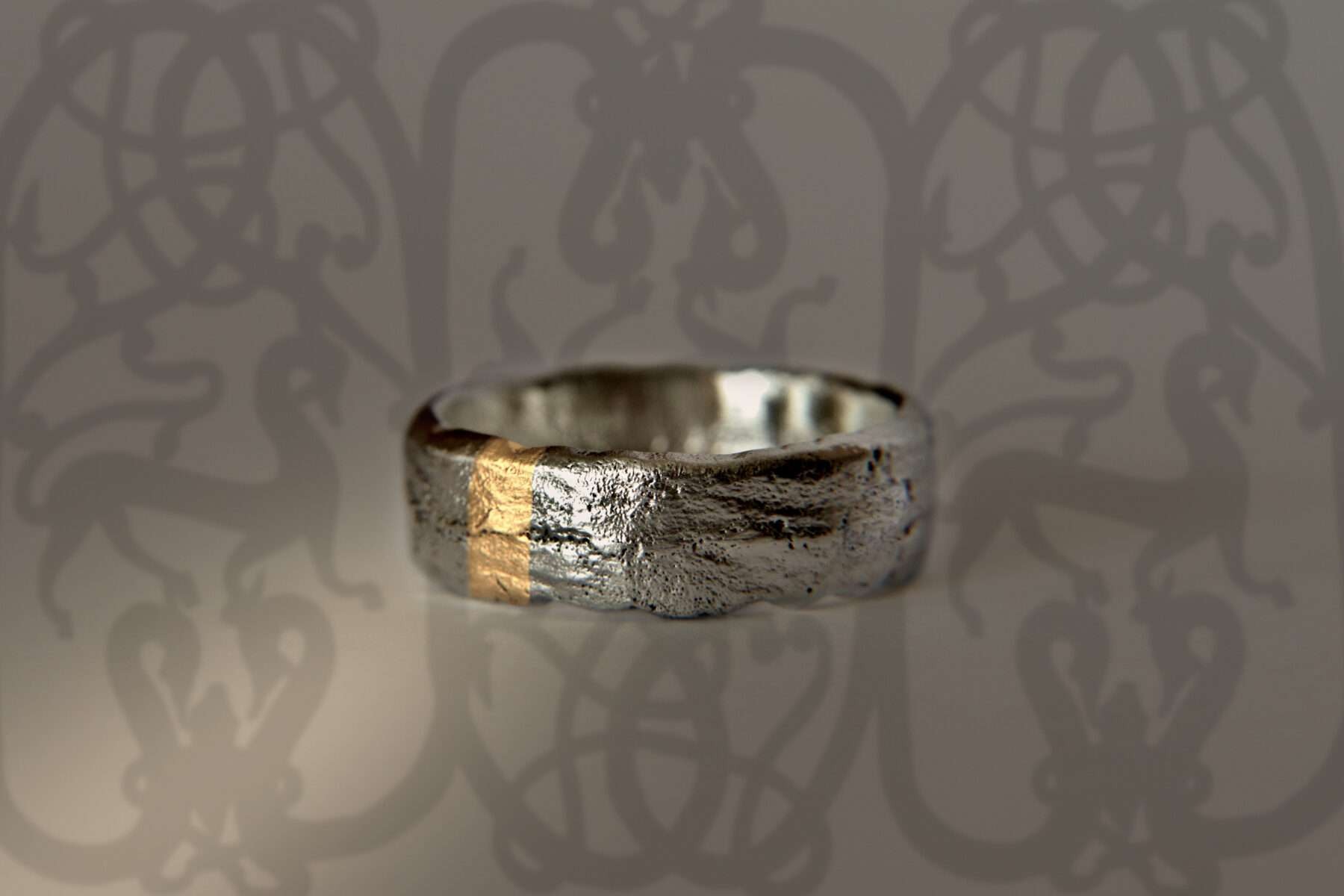 handmade viking wedding ring in silver and gold