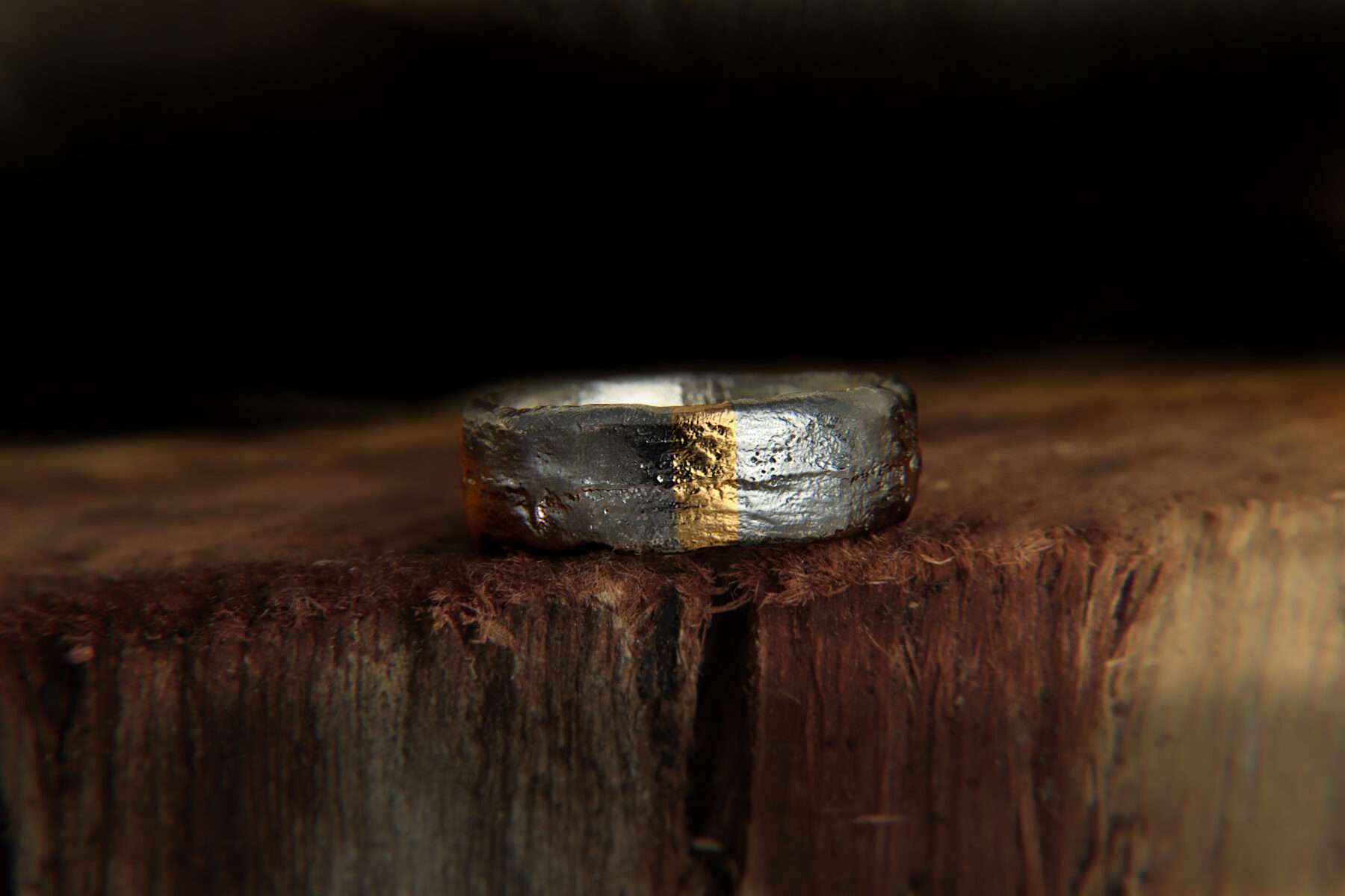 handmade viking wedding ring in silver and gold