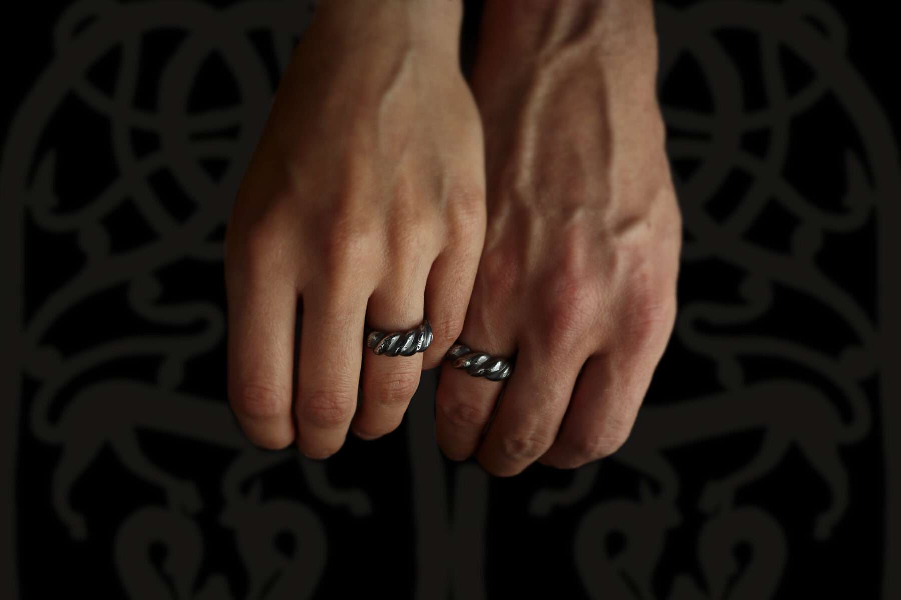 008081-hand2 handmade silver viking twist wedding rings