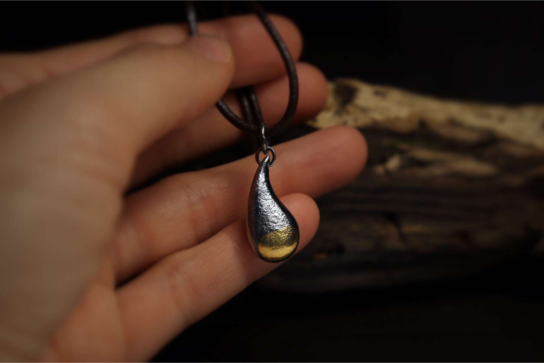 handmade silver and gold viking freyjas tear pendant necklace