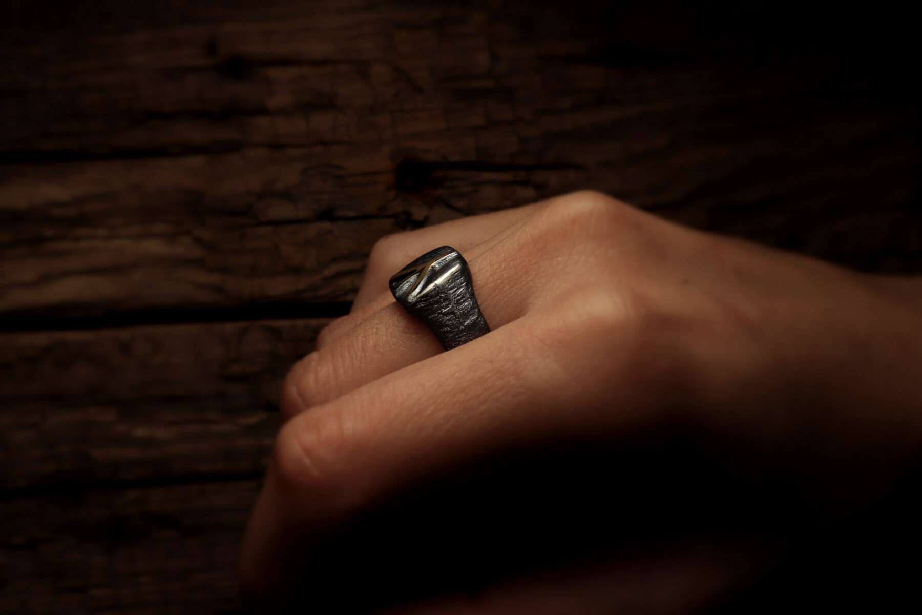 0082_09-2 handmade rune signet ring in gold and silver