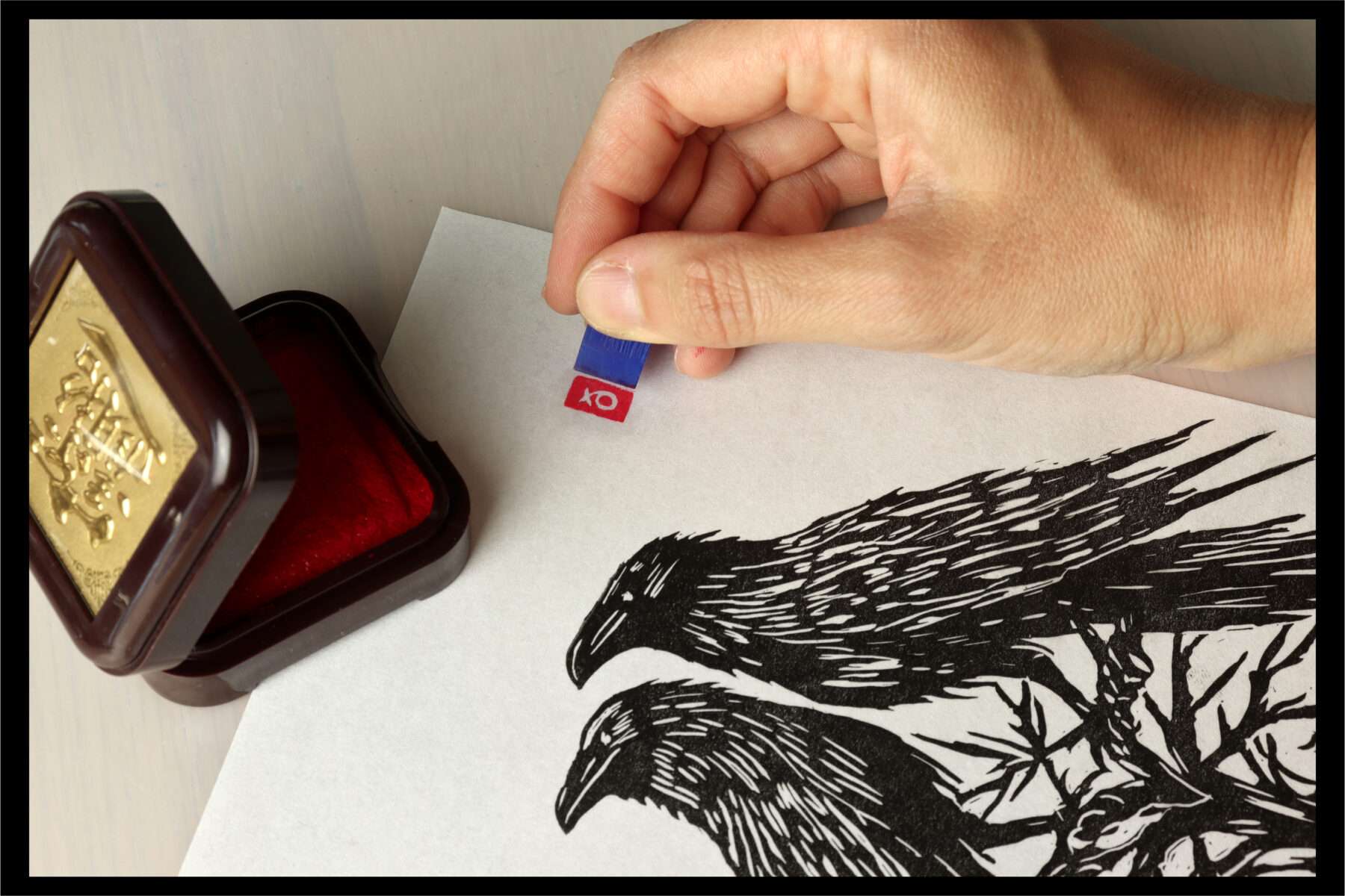 odins ravens huginn and muninn linocut print